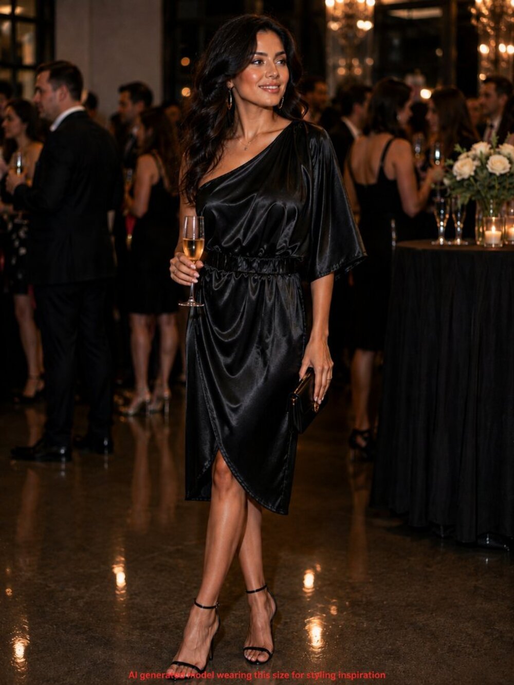 Pink Lily Happiest Moment Black Satin One Shoulder Cocktail Dress S NWT